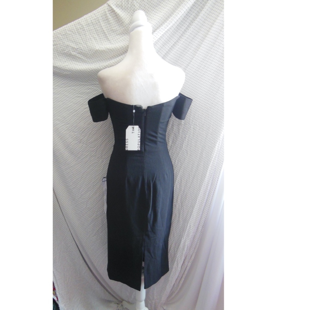 NEW DRESS THE POPULATION Black BAILEY Off The Shoulder BODYCON Midi DRESS XS - Picture 6 of 9